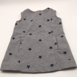 Tommy Hilfiger Infant Girls Jumper Dress Grey with Navy Stars Size 6-9 Months